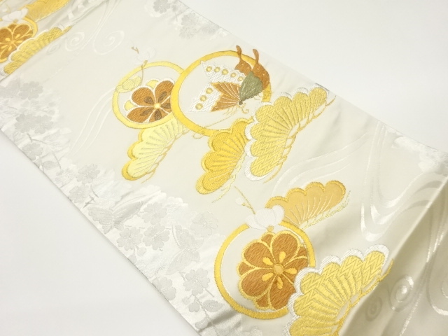 JAPANESE FUKURO OBI / WOVEN FLOWER & PINE